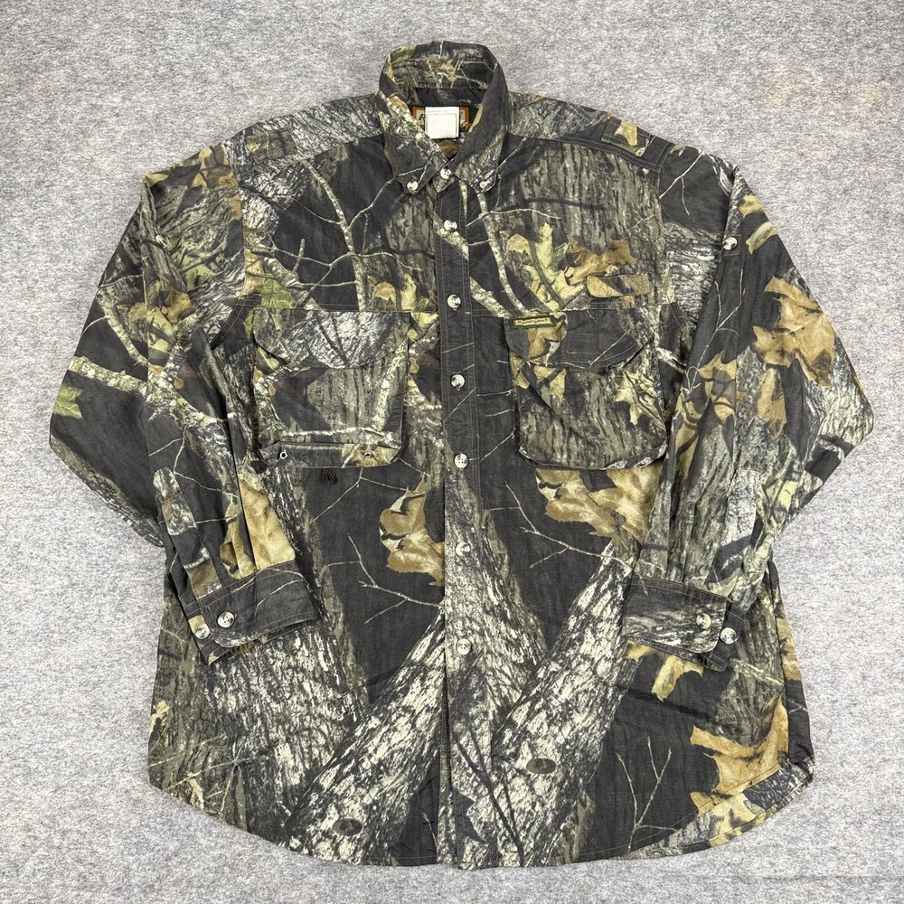 Remington Button Down Shirt Mossy Oak Camo Nylon Vented Mens Medium M